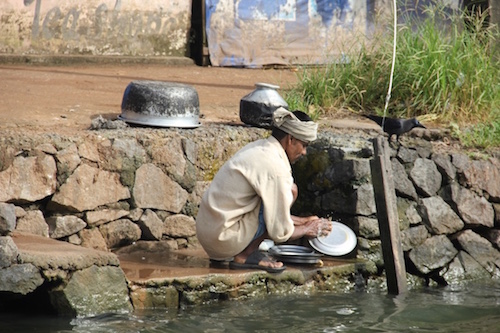 Washing dishes in the canals